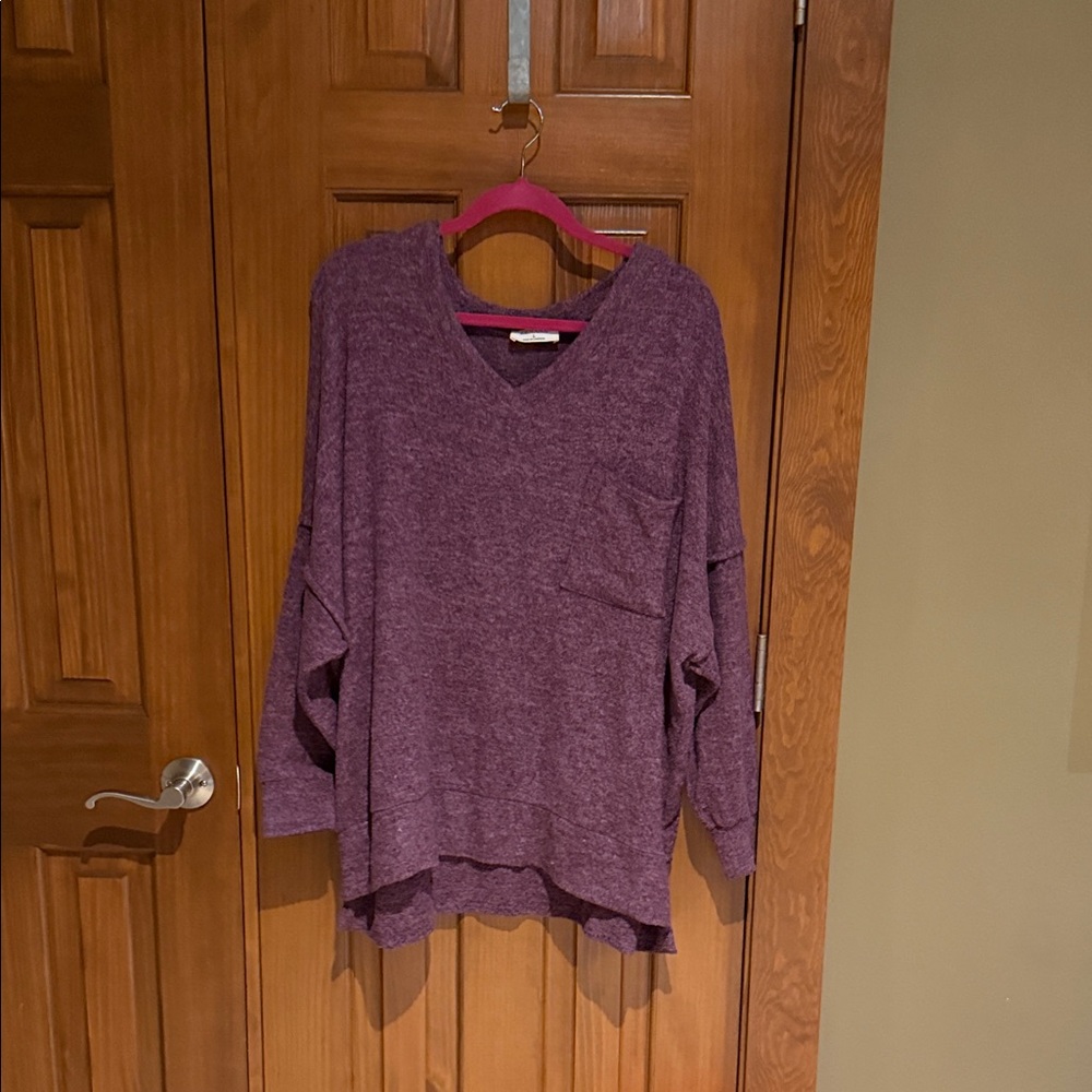 Zenana Outfitters Plush V-Neck Sweater in Plum